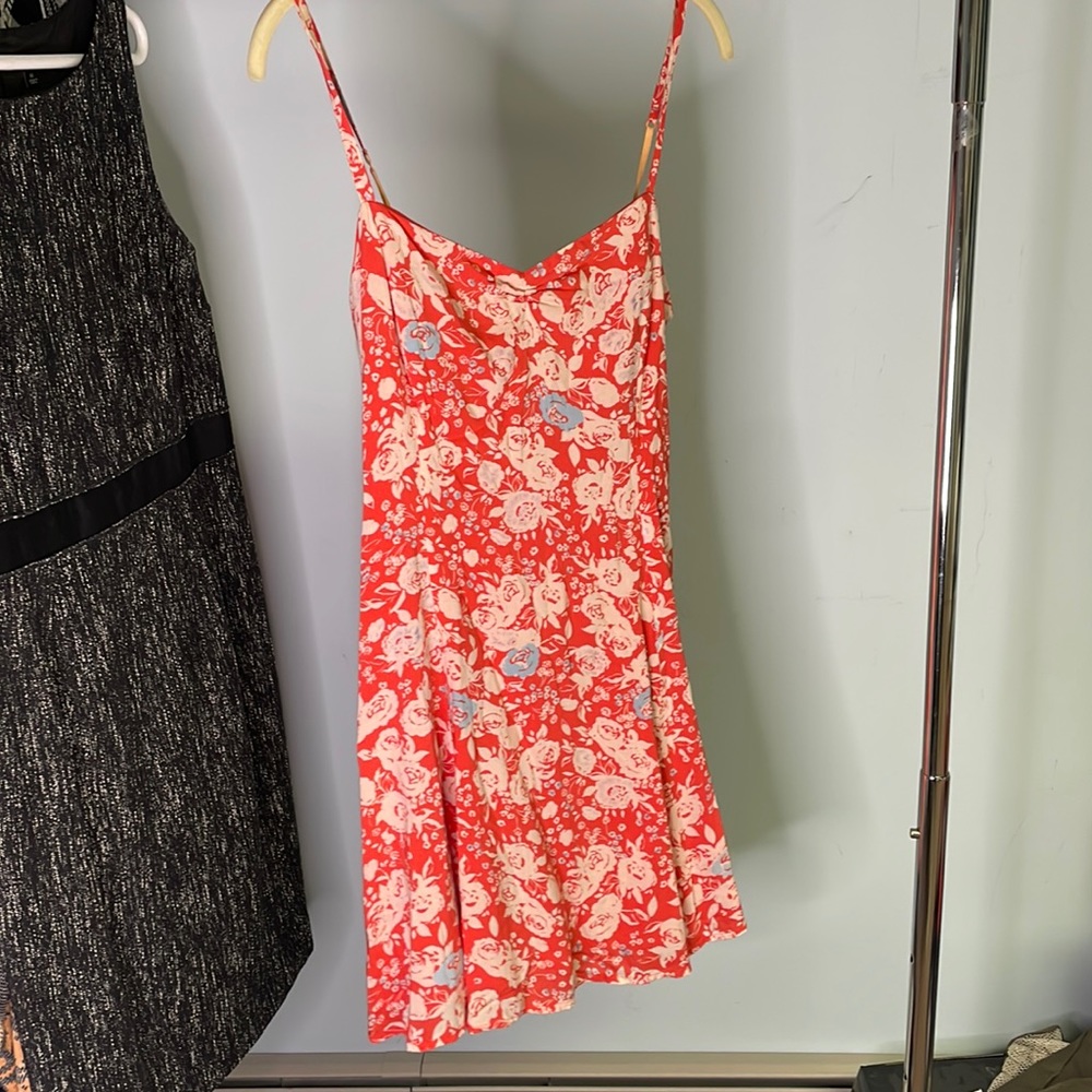 Free People Coral Red Floral Slip Mini Dress